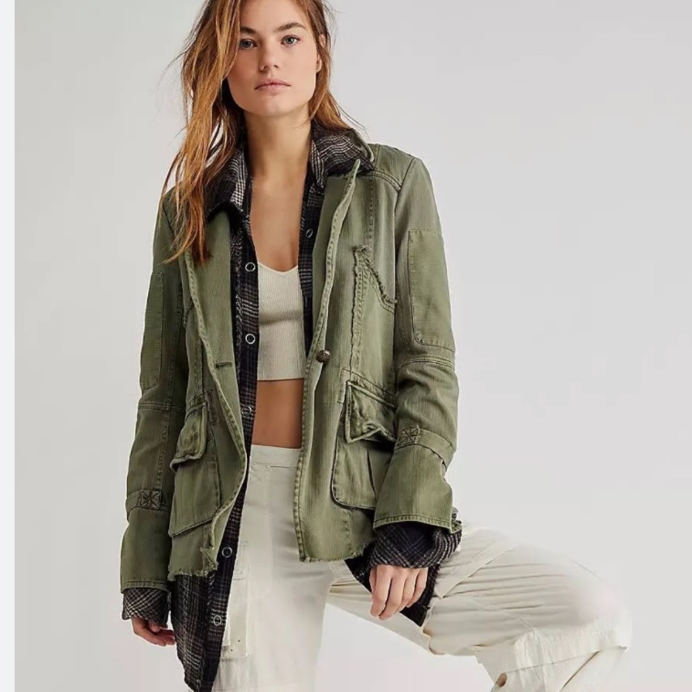 Free People Harlow Olive Military Blazer